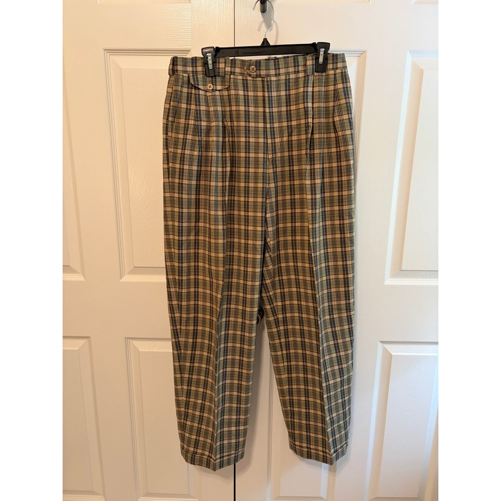 Vintage JC Jezequel Plaid Pleated Trousers Mens 34x30 Cuffed European Slacks
